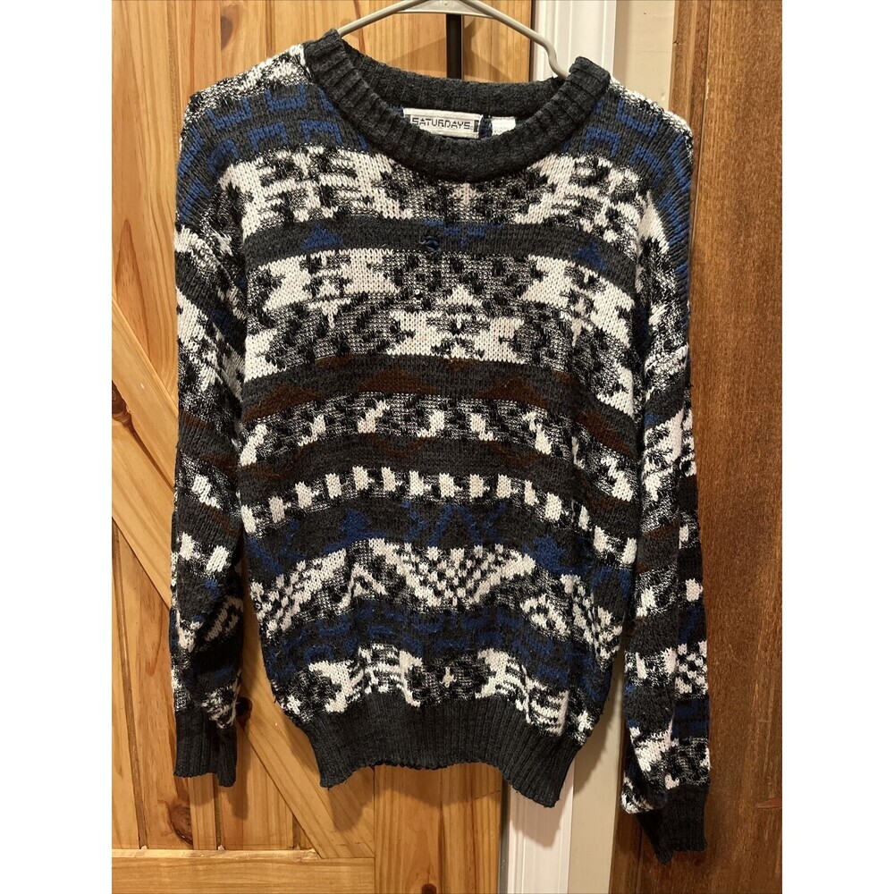 Vintage Saturdays 80s 90s Dad Grandpa Crewneck Sweater Mens Small